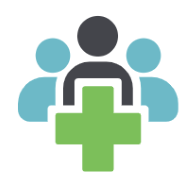 Icon of 3 people with a green cross in front
